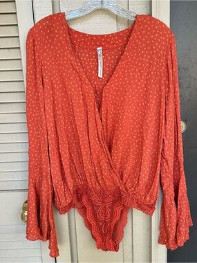 Free People Intimately Flare Sleeved BodySuit Shirt Size Small